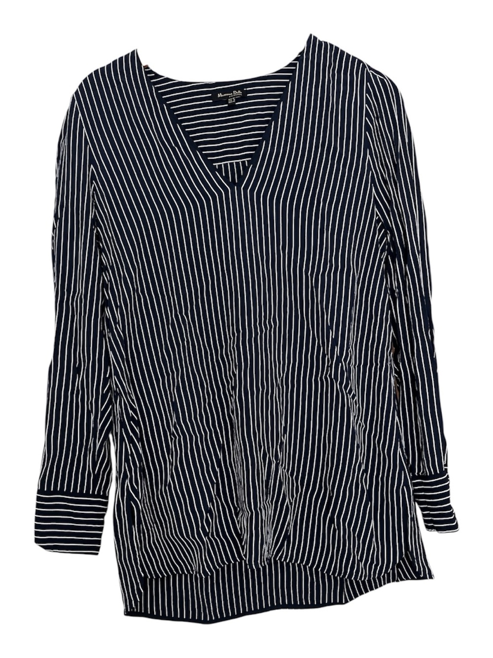 Massimo Dutti Navy and White Striped V-Neck Blouse sz8